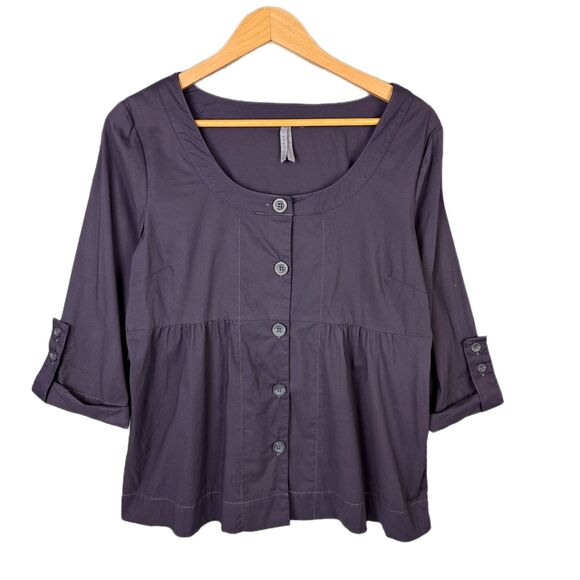 Old Navy Blouse Women Large Blue Button Front Peplum Tunic Top 3/4 Sleeve VTG - Picture 1 of 9